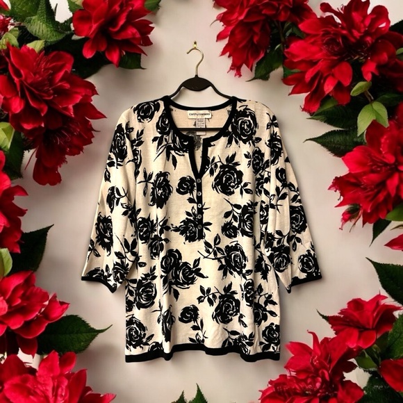 Cathy Daniels Winter White with Black Roses Knit Sweater - Picture 16 of 16